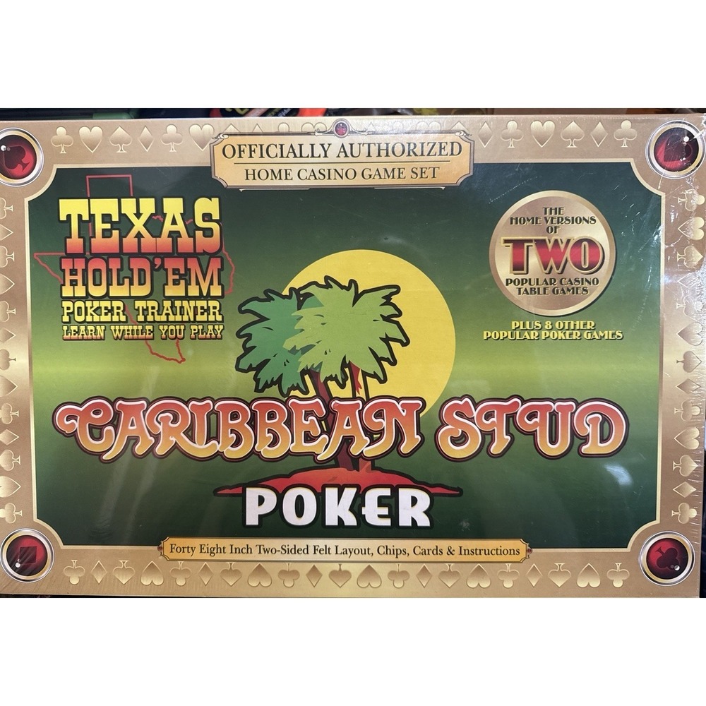 Caribbean Stud Poker & Texas Hold'em Official Casino Trainer W/ Cards Chips New